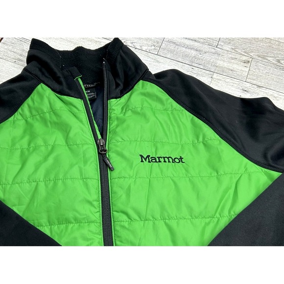 Marmot Mens Jacket Size MEDIUM Green Black Full Zip Light Puffer‎ Preppy Outdoor